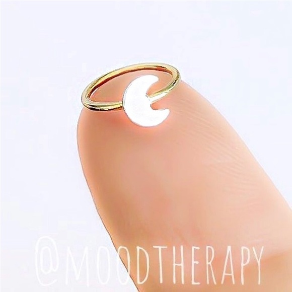 20G 14K Gold Nose Ring or Cartilage Hoop Earring with 925 Sterling Silver Moon - Picture 2 of 7